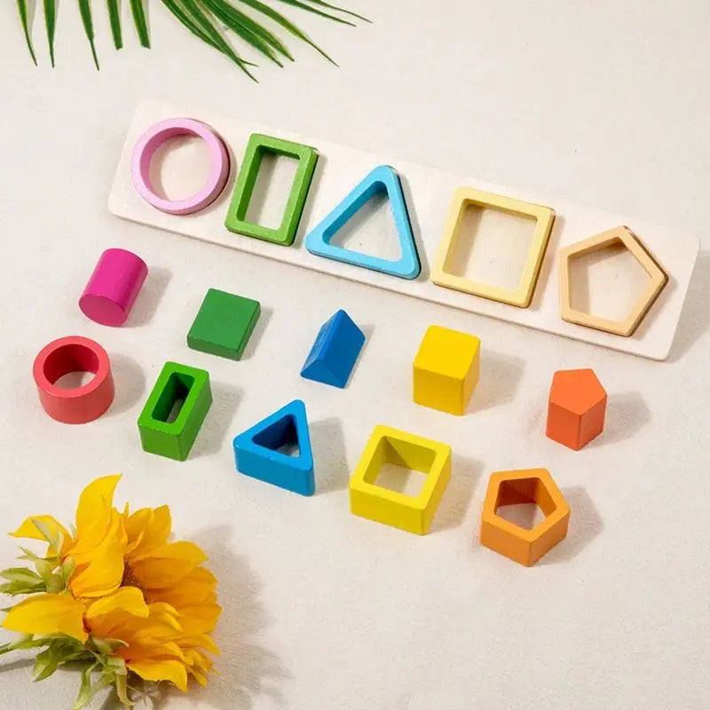Montessori Wooden Sorting Stacking Toys Shape Color Sort Block Puzzles Toddler Geometric Stacking Toys for Baby Early Education