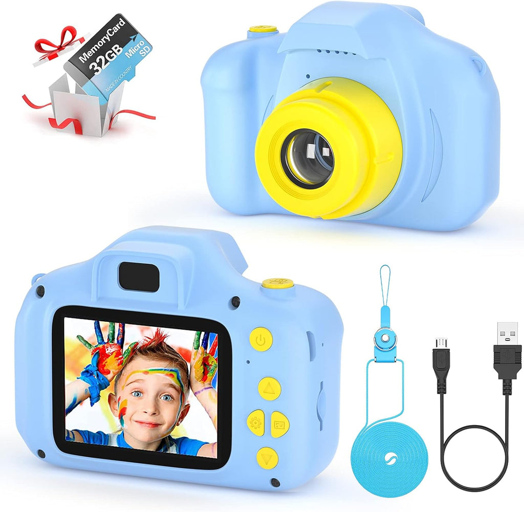 Kids Toys for 3-10 Year Old Boys Girls, Kids Camera 1080P 2Inch HD Children Digital Cameras for Girls Best Birthday Toys,Toddler Camera Gift for 3-9 Year Old Boy (With 32G SD Card) (Blue)