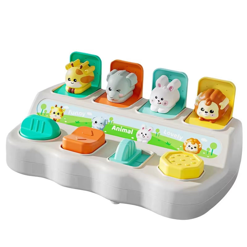Baby Pop up Animals Toy Montessori Toy Peekaboo Switch Button Box Sorting Color Animals Educational Toy for Boys Girls 6+ Months