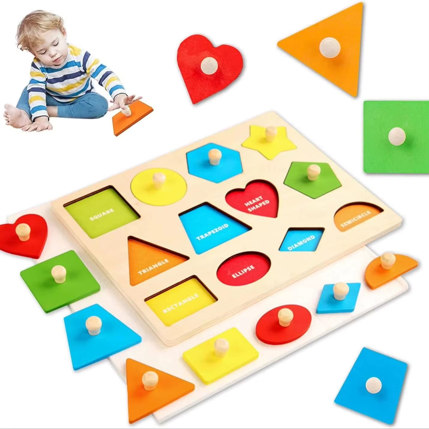 Montessori Color Sorting Toy Wooden Shape Matching Grasping Board Baby Jigsaw Puzzle Early Educational Toy Todder Fine Motor Toy