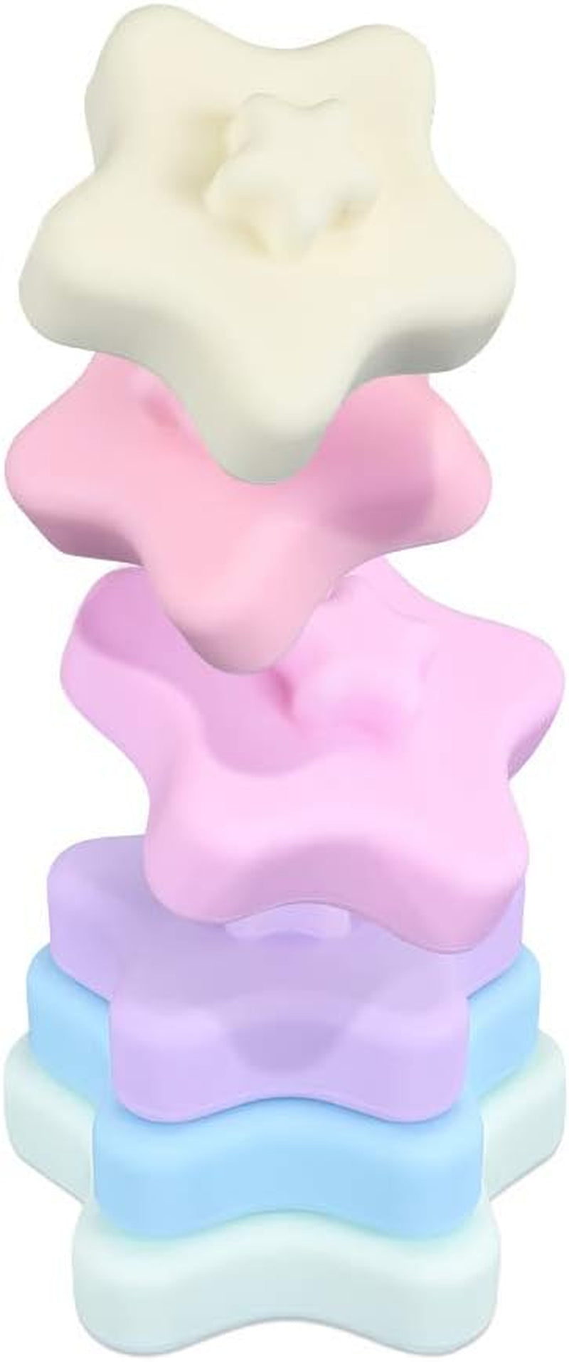 Baby Silicone Stacking Toy,6 Pcs Soft Building Ring Stacker,Blockers Tower Teether for 6+ Months Boys and Girls Early Educational Learning. (Star)