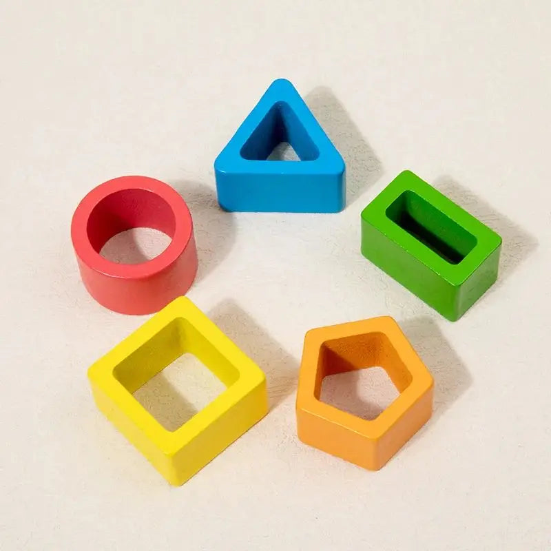 Montessori Wooden Sorting Stacking Toys Shape Color Sort Block Puzzles Toddler Geometric Stacking Toys for Baby Early Education