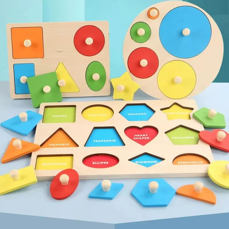 Montessori Color Sorting Toy Wooden Shape Matching Grasping Board Baby Jigsaw Puzzle Early Educational Toy Todder Fine Motor Toy